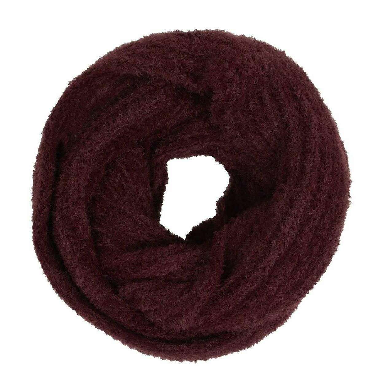 Dents Feather Yarn Knitted Snood - Damson Burgundy