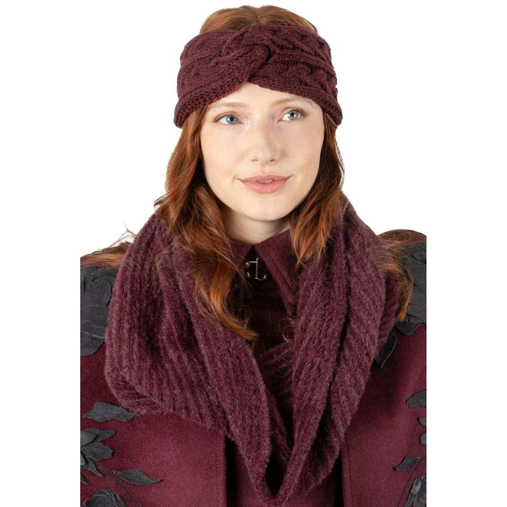 Dents Feather Yarn Knitted Snood - Damson Burgundy - Image 3