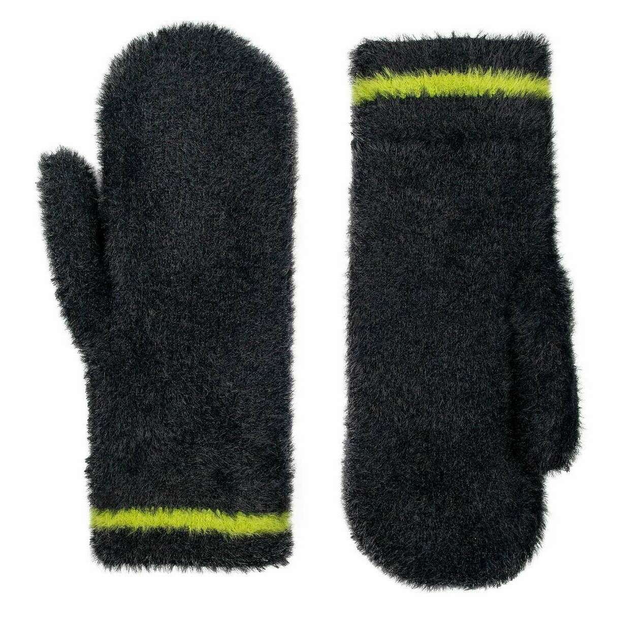 Dents Feather Yarn Mittens - Black/Green - Image 2