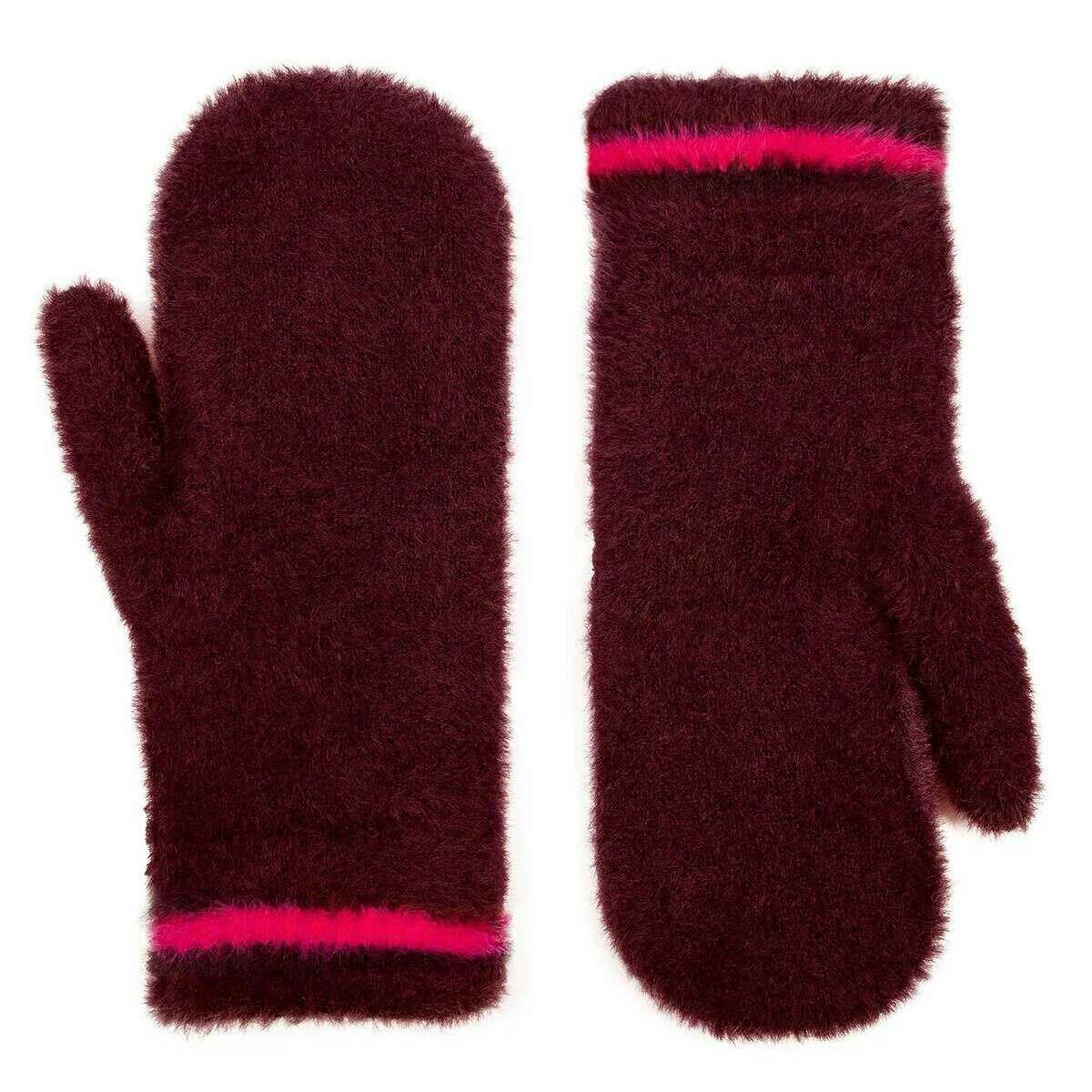 Dents Feather Yarn Mittens - Burgundy/Pink - Image 2