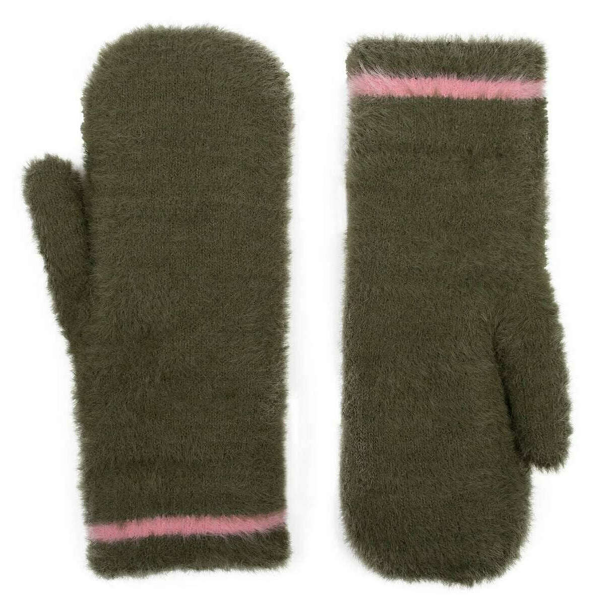 Dents Feather Yarn Mittens - Green/Pink - Image 2