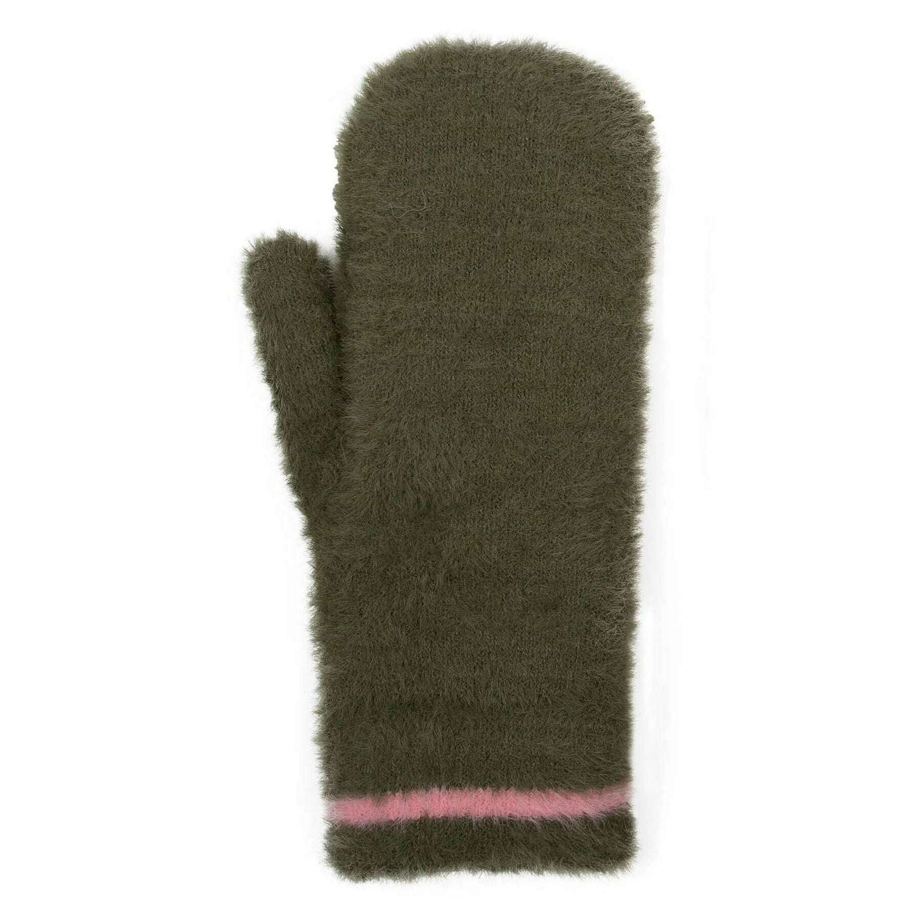 Dents Feather Yarn Mittens - Green/Pink - Image 3