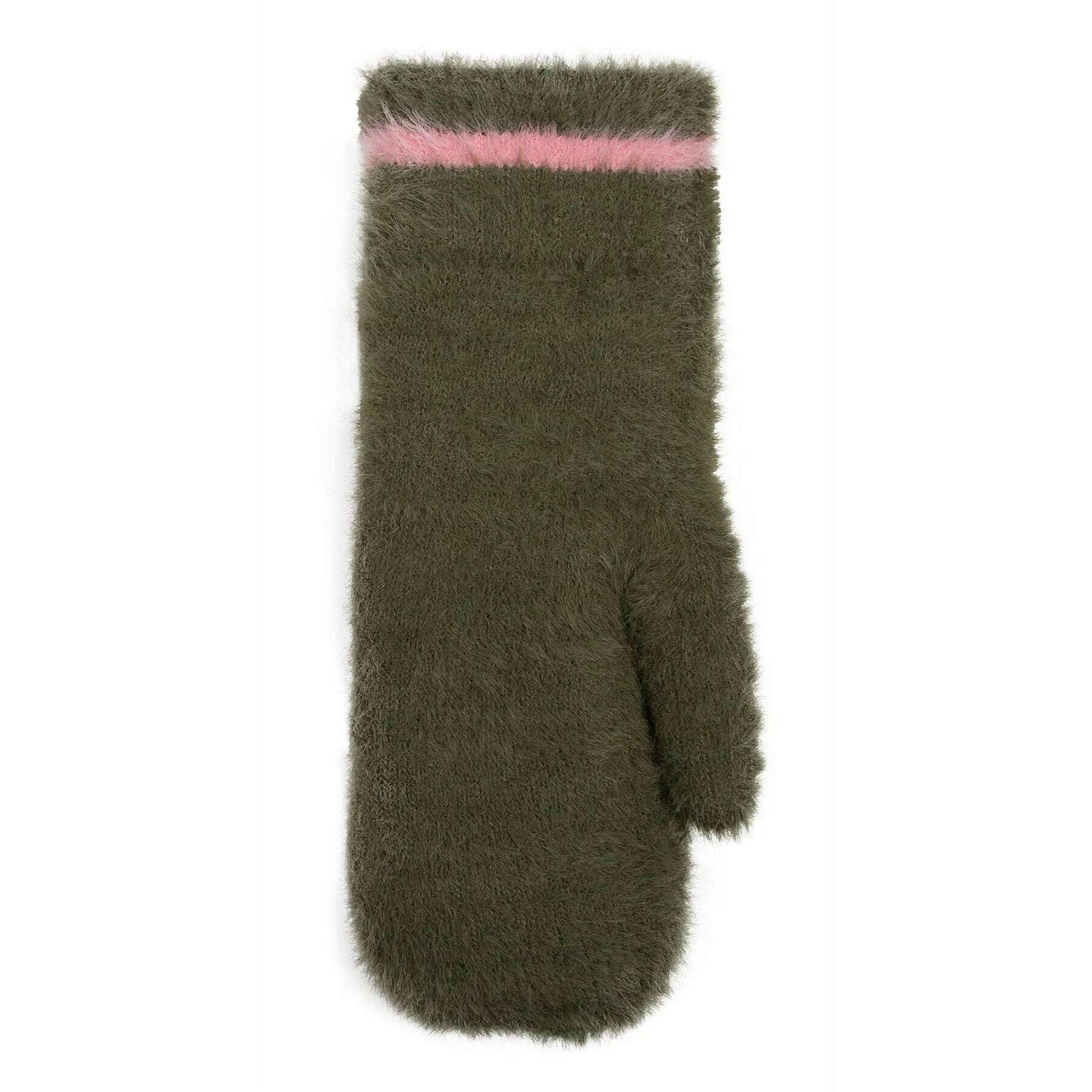 Dents Feather Yarn Mittens - Green/Pink - Image 5