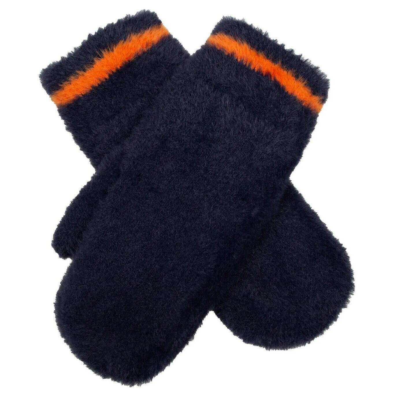 Dents Feather Yarn Mittens - Navy/Orange