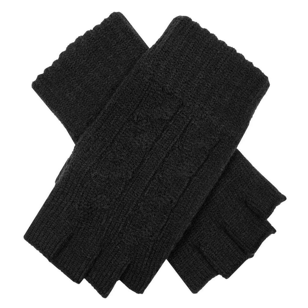 Dents Fingerless Cable Knit Gloves - Black