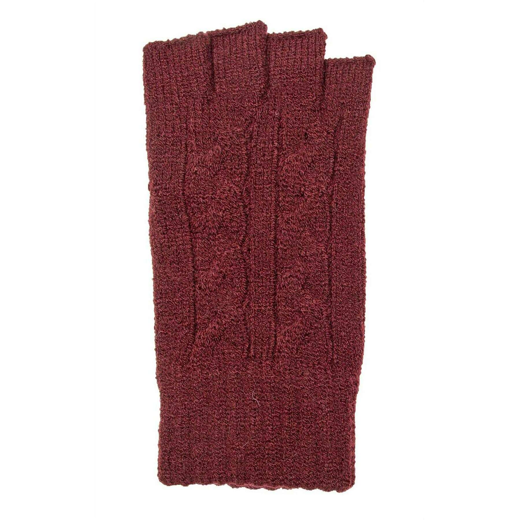 Dents Fingerless Cable Knit Gloves - Damson Burgundy - Image 3