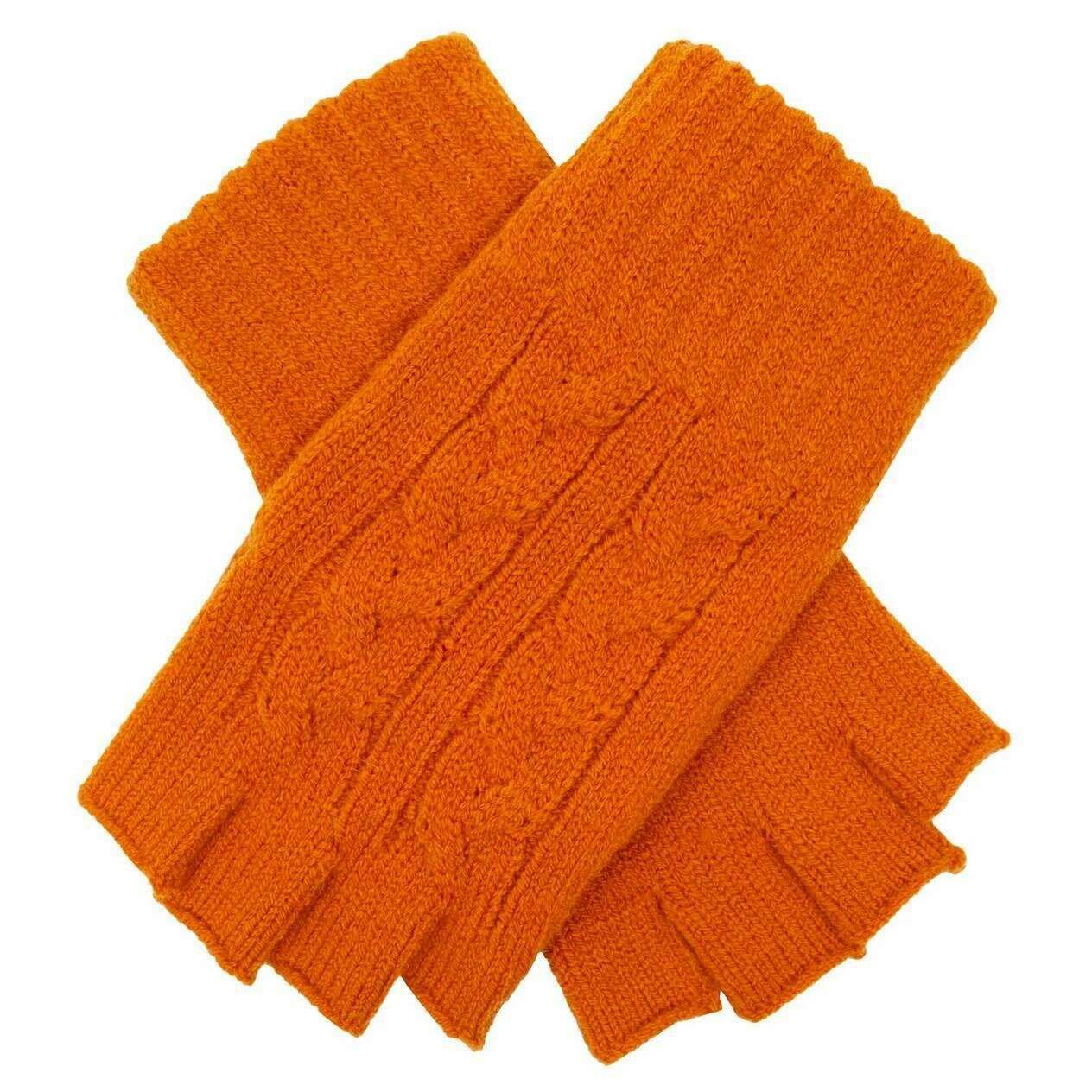 Dents Fingerless Cable Knit Gloves - Pumpkin Orange