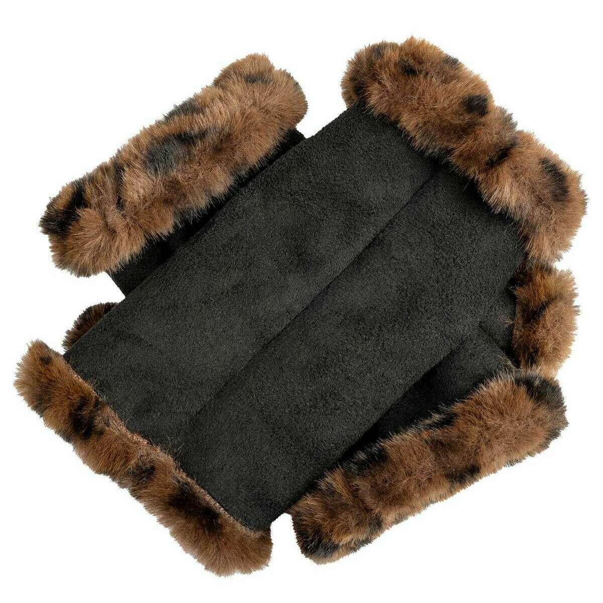 Dents Fingerless Faux Suede Mittens - Animal Brown/Black
