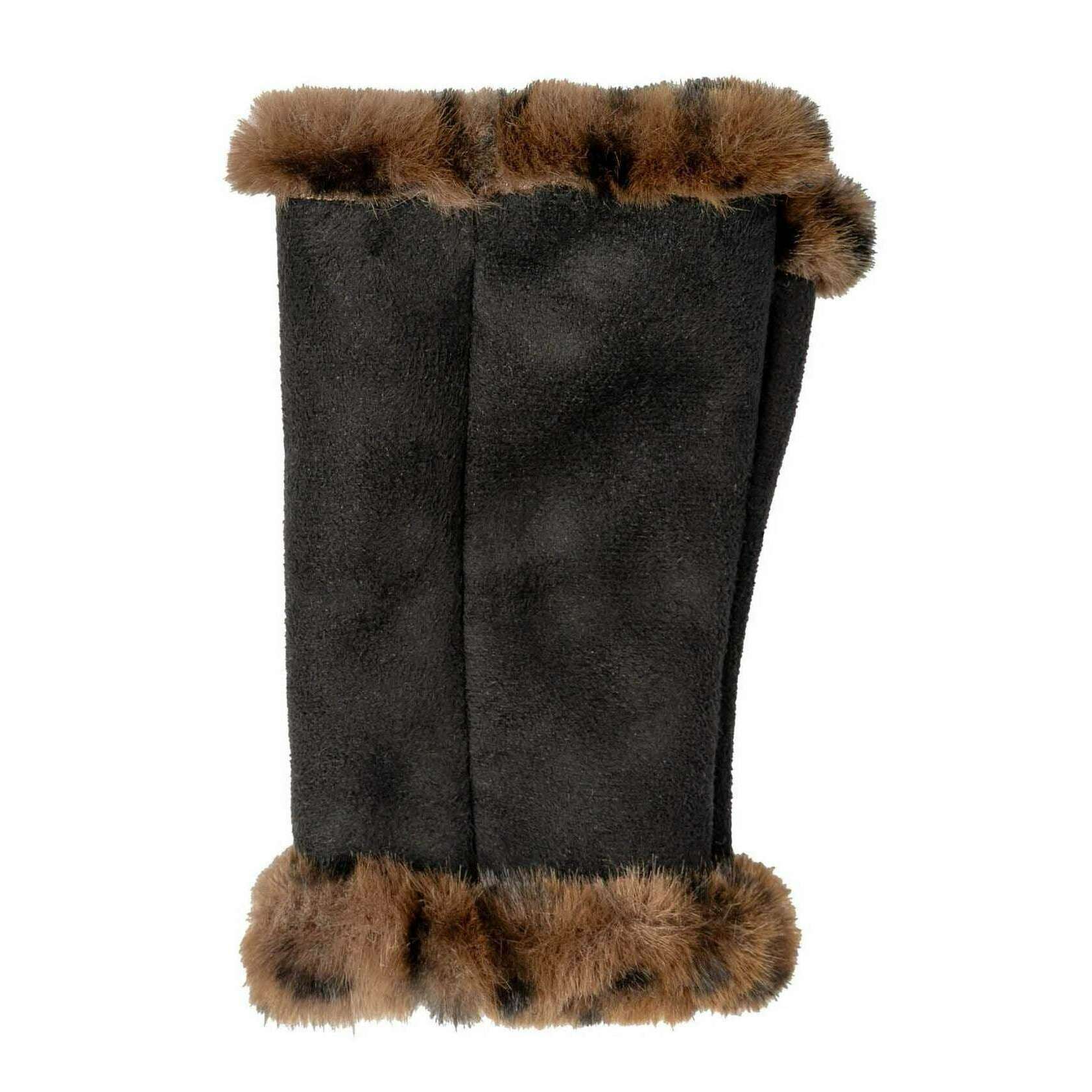 Dents Fingerless Faux Suede Mittens - Animal Brown/Black - Image 3