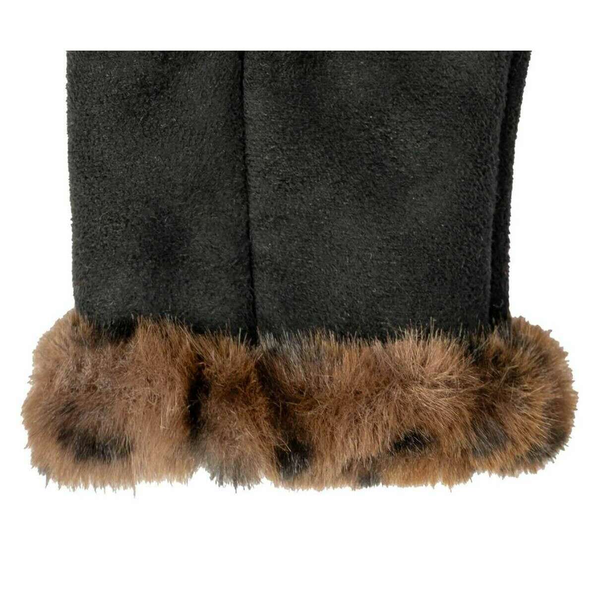 Dents Fingerless Faux Suede Mittens - Animal Brown/Black - Image 4