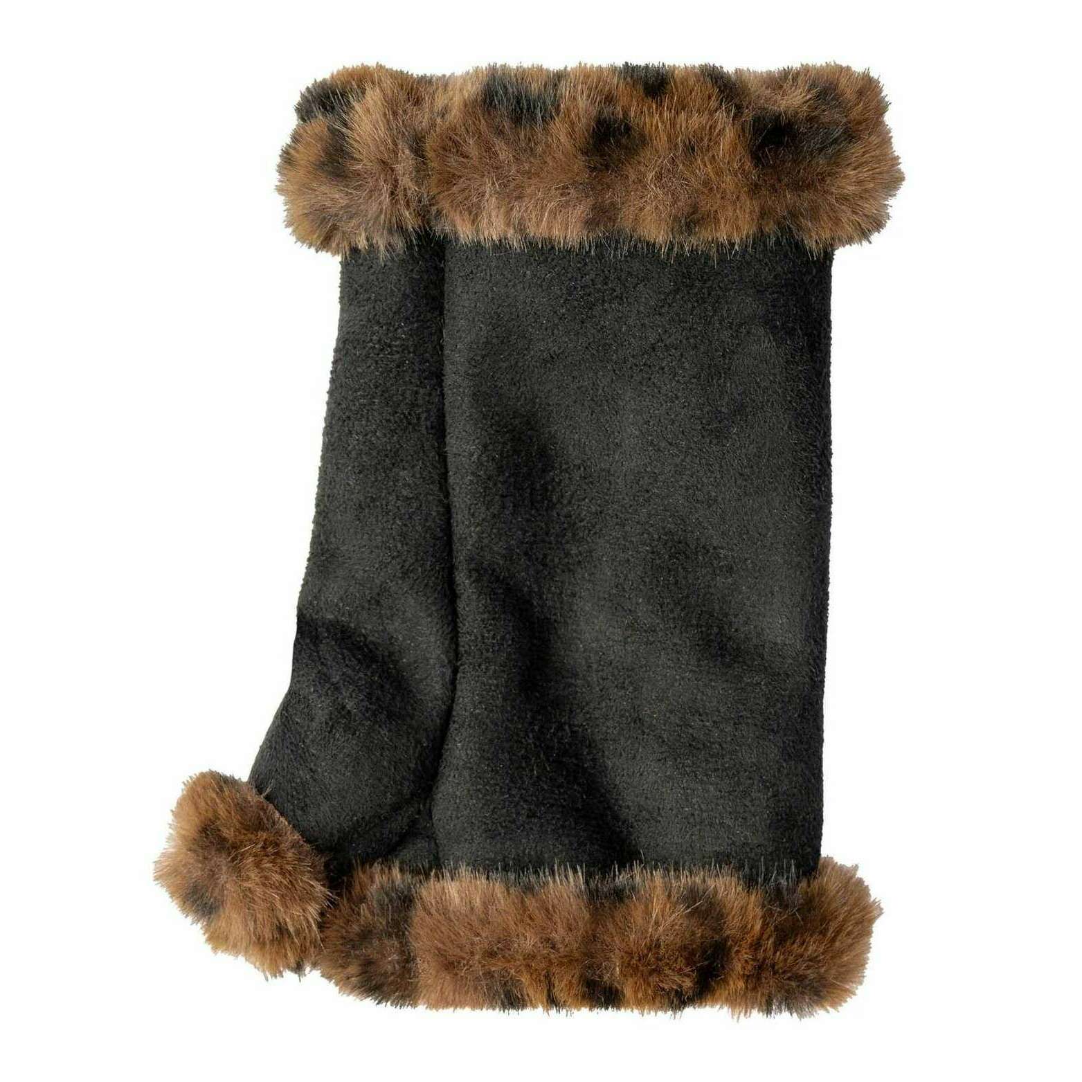 Dents Fingerless Faux Suede Mittens - Animal Brown/Black - Image 5
