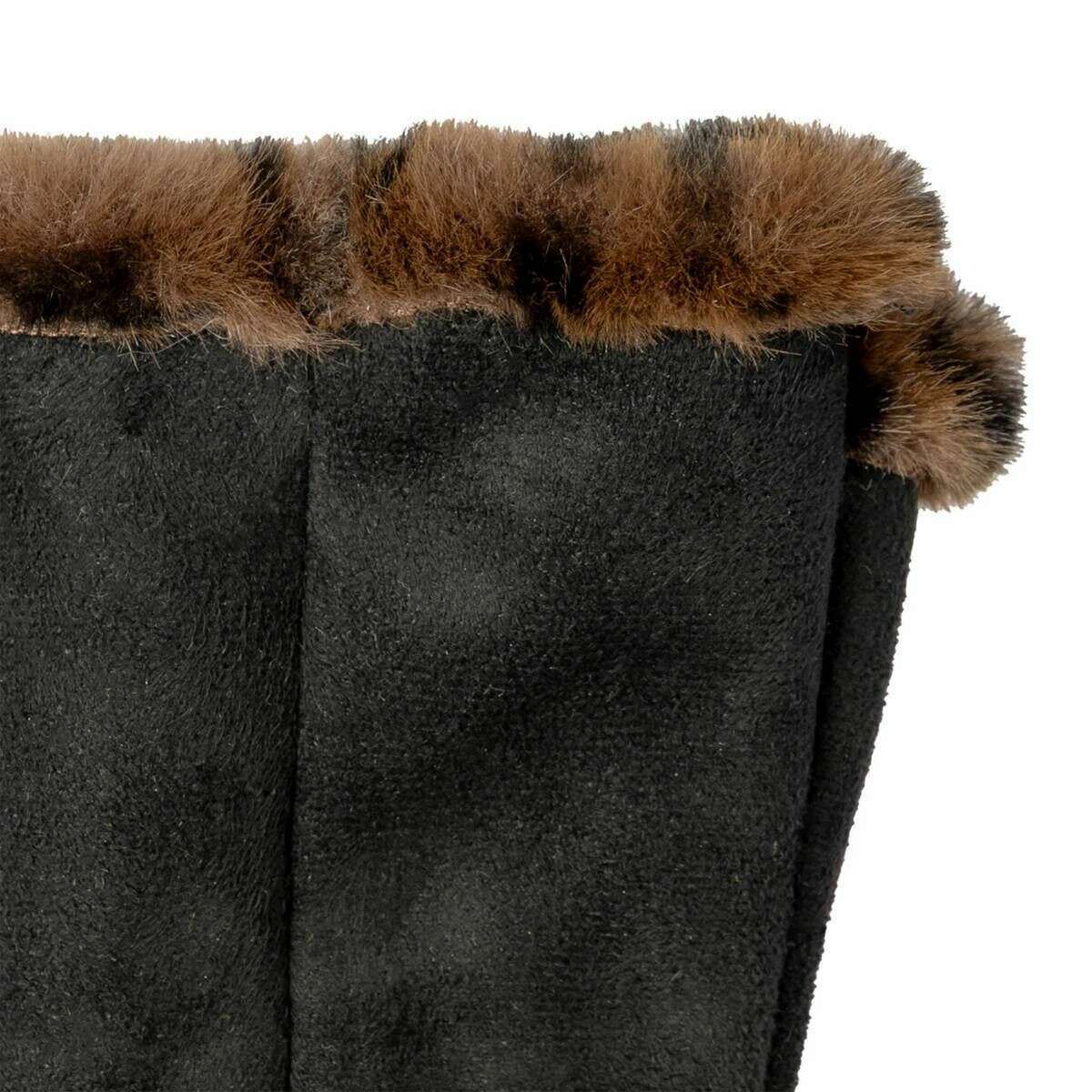 Dents Fingerless Faux Suede Mittens - Animal Brown/Black - Image 6