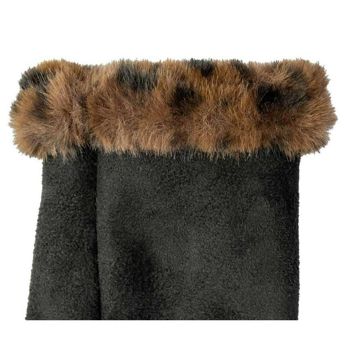 Dents Fingerless Faux Suede Mittens - Animal Brown/Black - Image 7