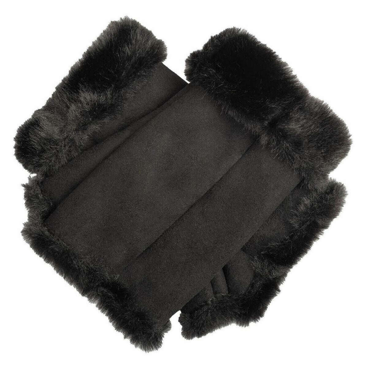 Dents Fingerless Faux Suede Mittens - Black/Black