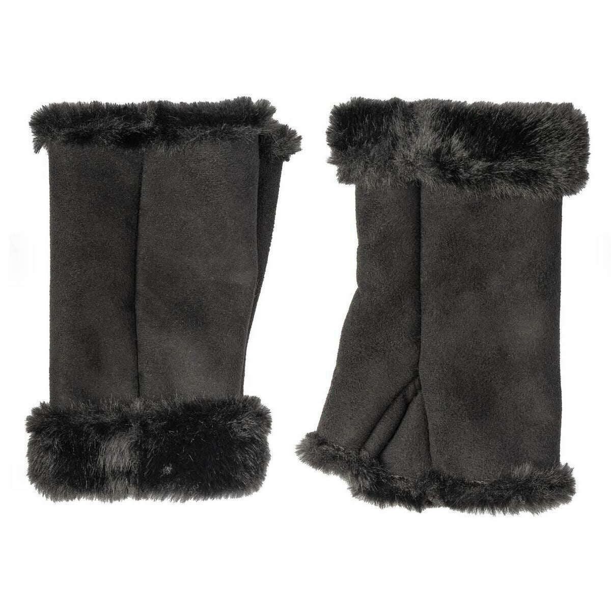 Dents Fingerless Faux Suede Mittens - Black/Black - Image 2