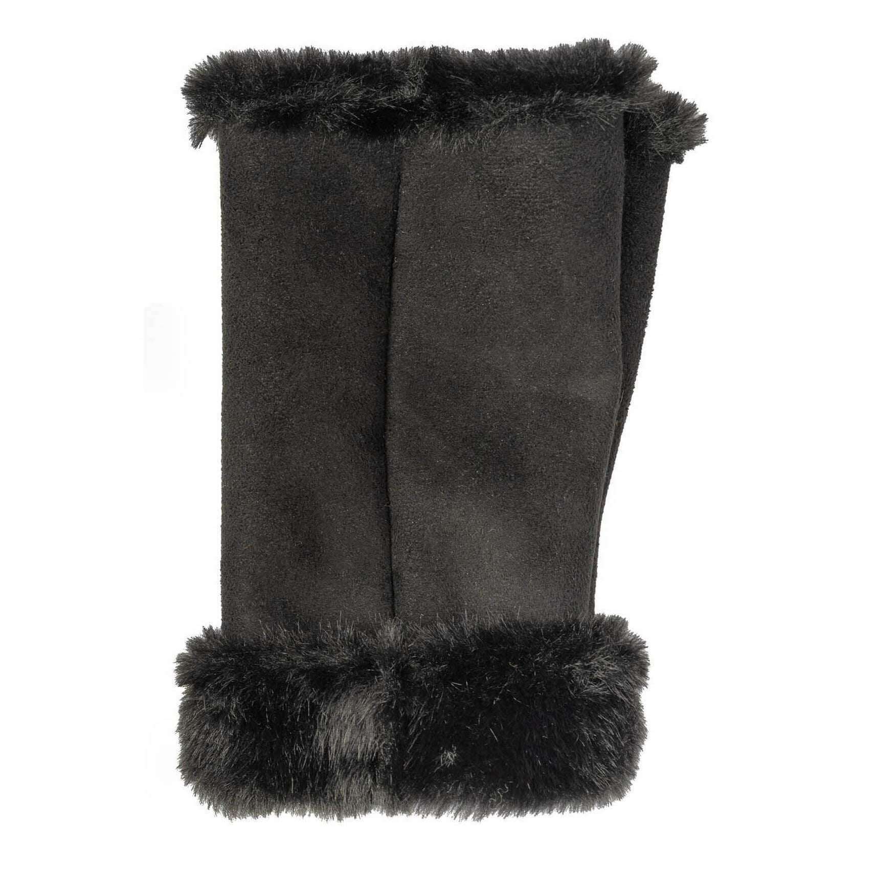Dents Fingerless Faux Suede Mittens - Black/Black - Image 3