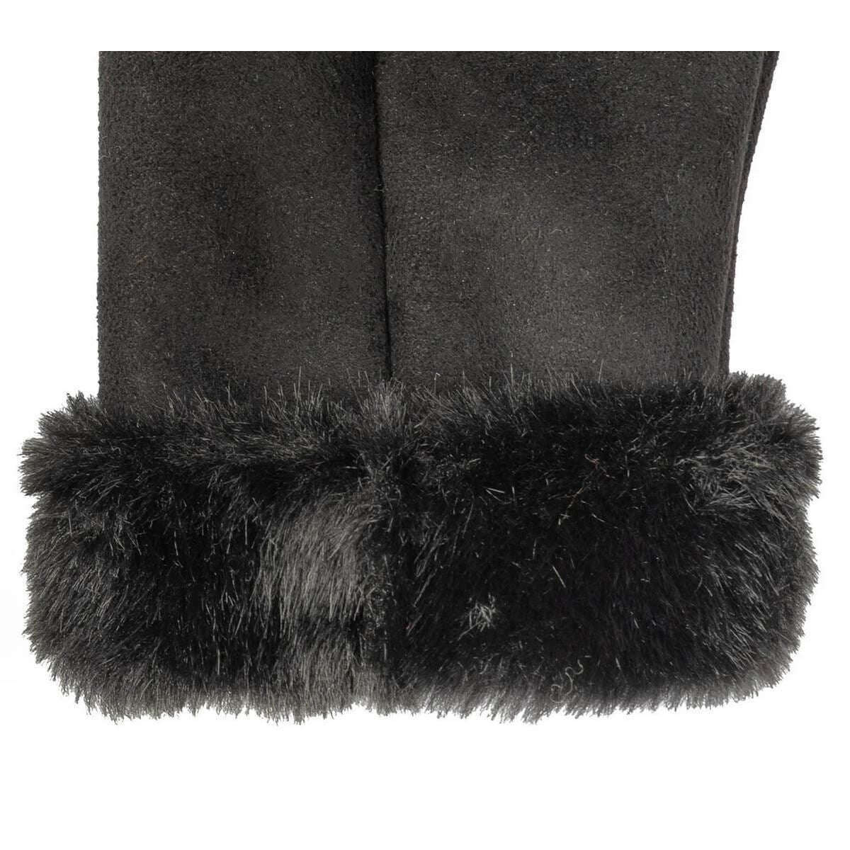 Dents Fingerless Faux Suede Mittens - Black/Black - Image 4