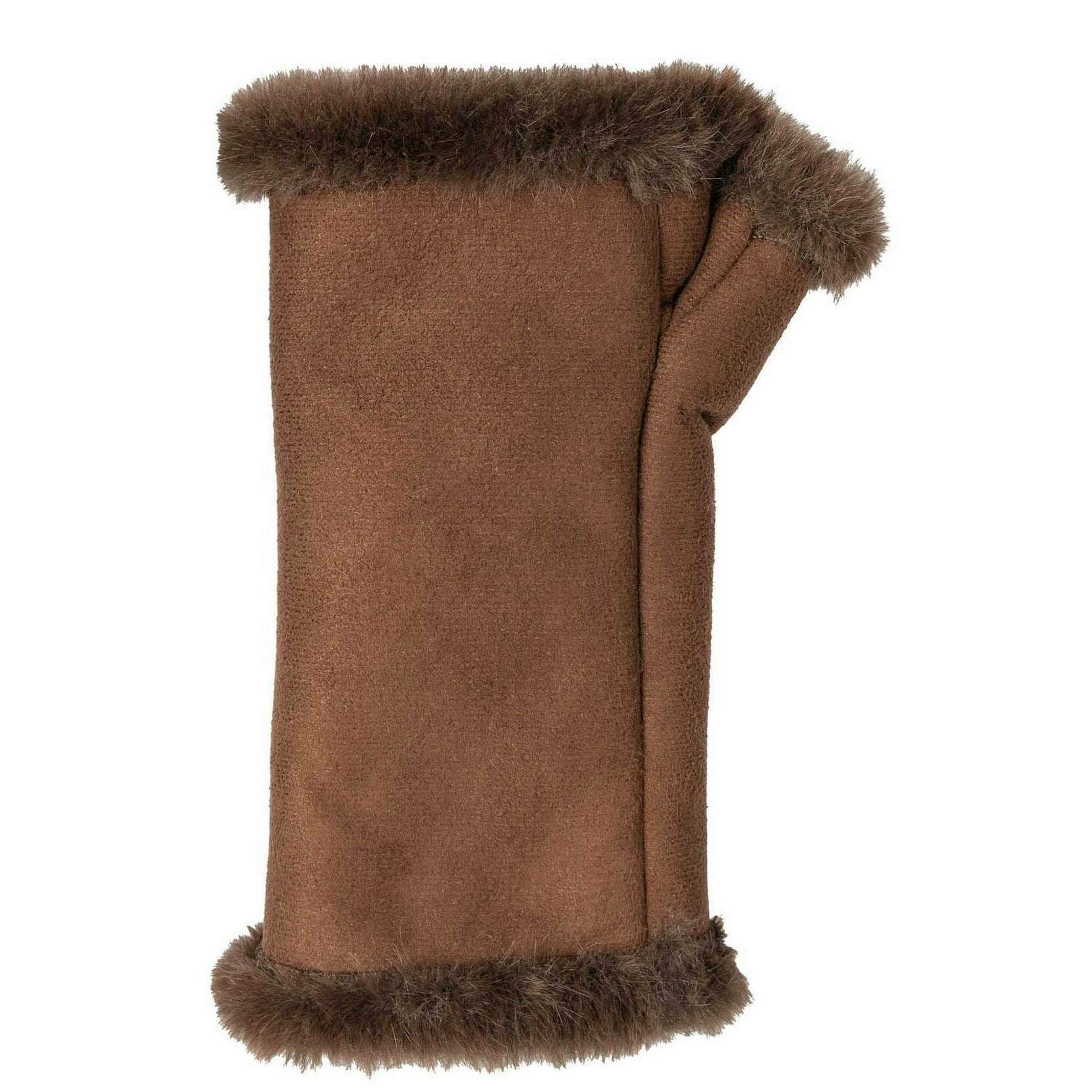 Dents Fingerless Faux Suede Mittens - Chocolate Brown - Image 3