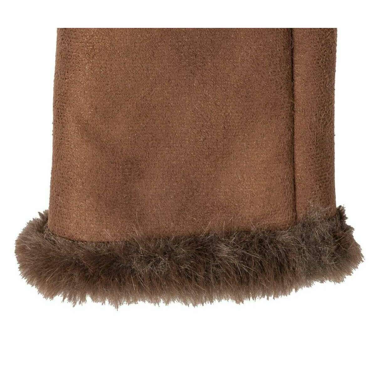 Dents Fingerless Faux Suede Mittens - Chocolate Brown - Image 4