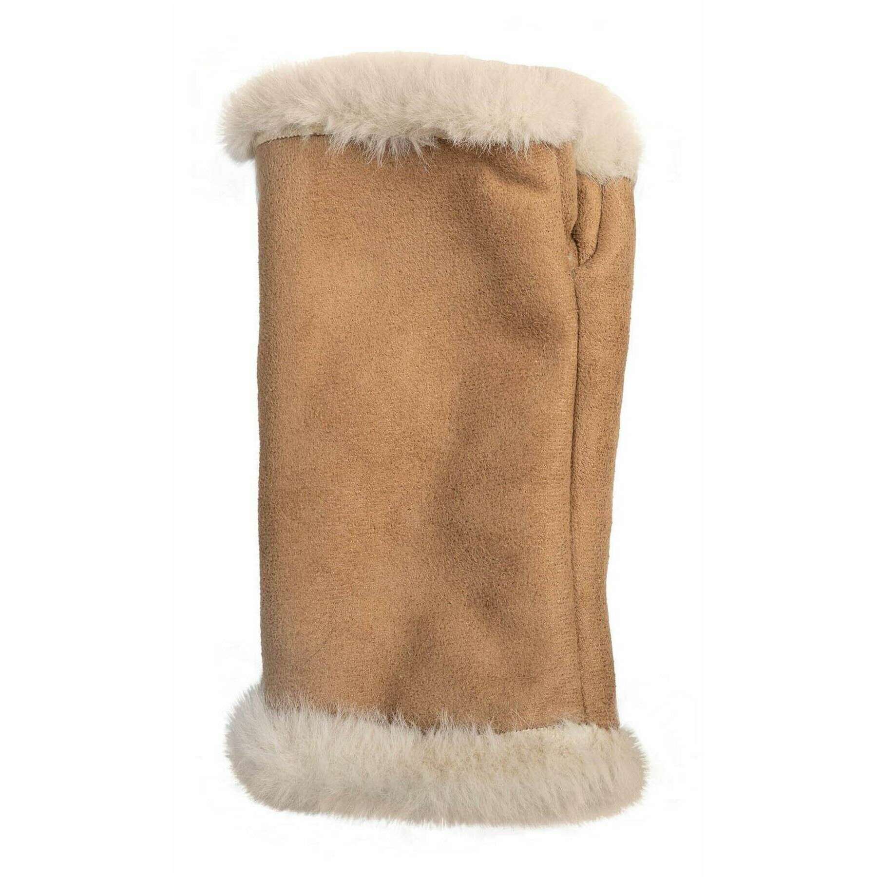 Dents Fingerless Faux Suede Mittens - Natural Beige/Camel Beige - Image 3
