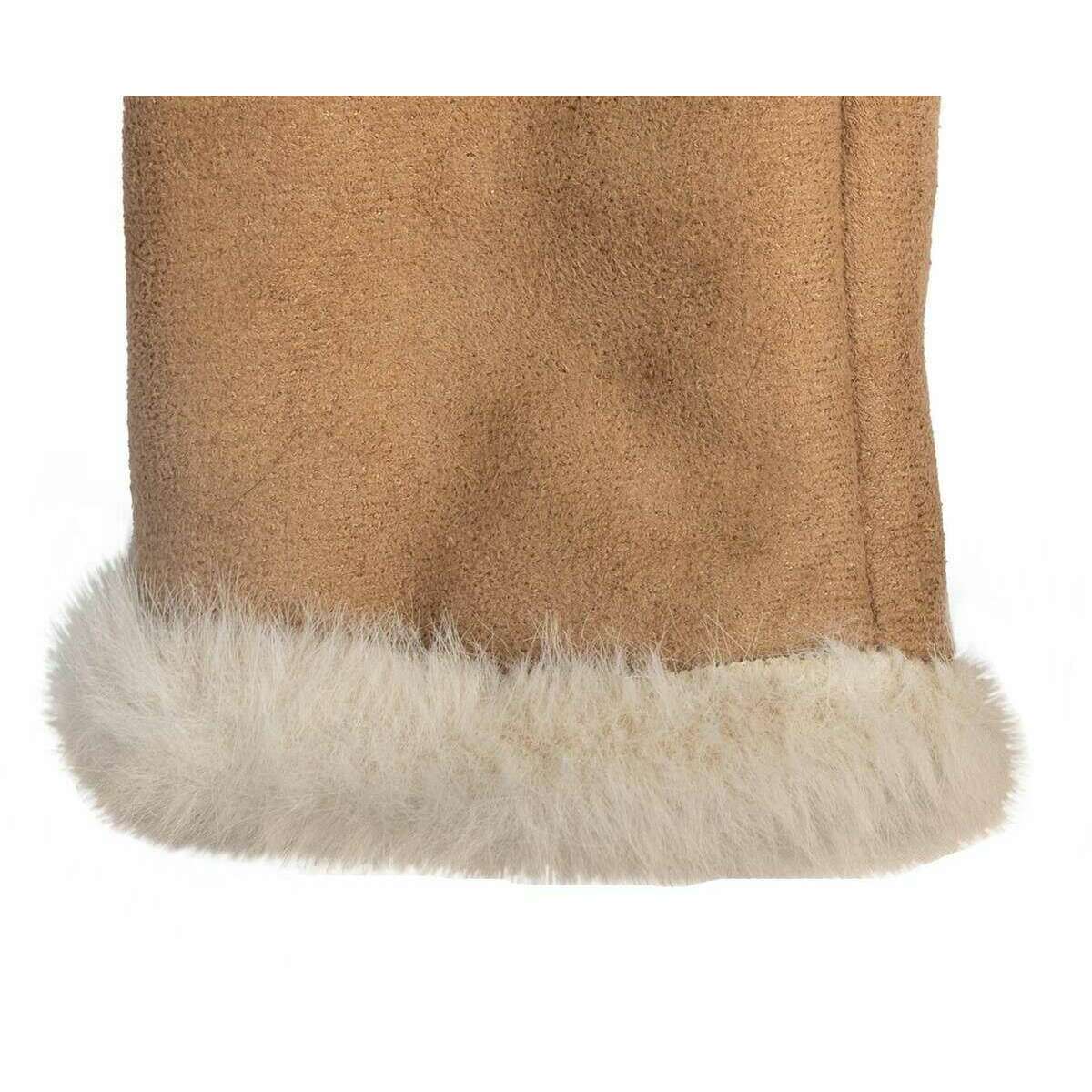 Dents Fingerless Faux Suede Mittens - Natural Beige/Camel Beige - Image 4