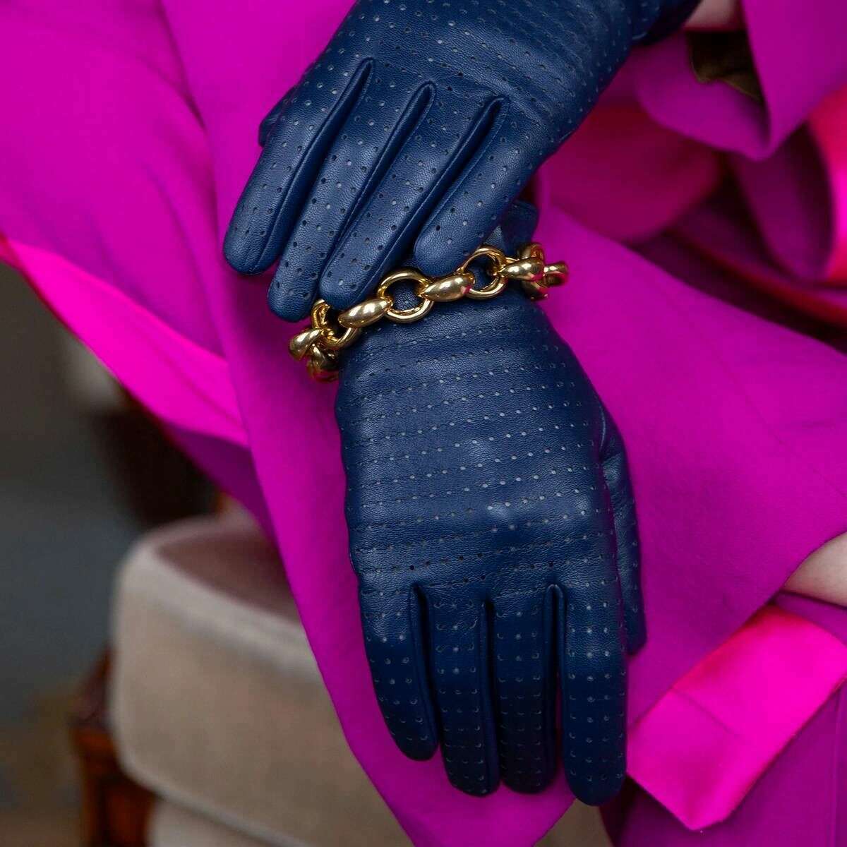 Dents Florence Perforated Leather Gloves - Navy - Image 3