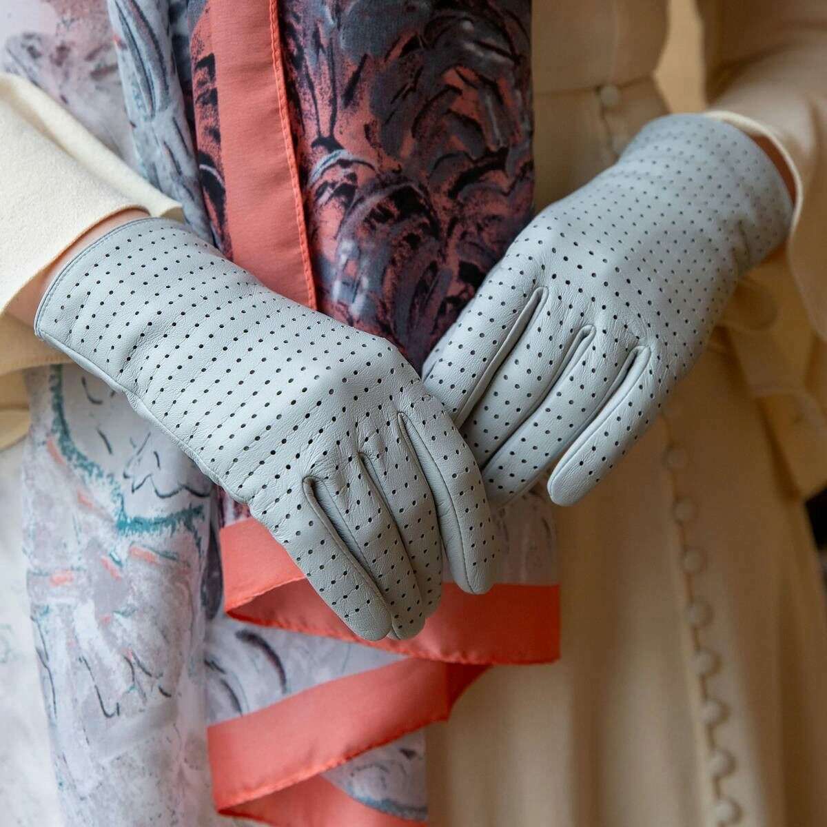 Dents Florence Perforated Leather Gloves - Silver - Image 6