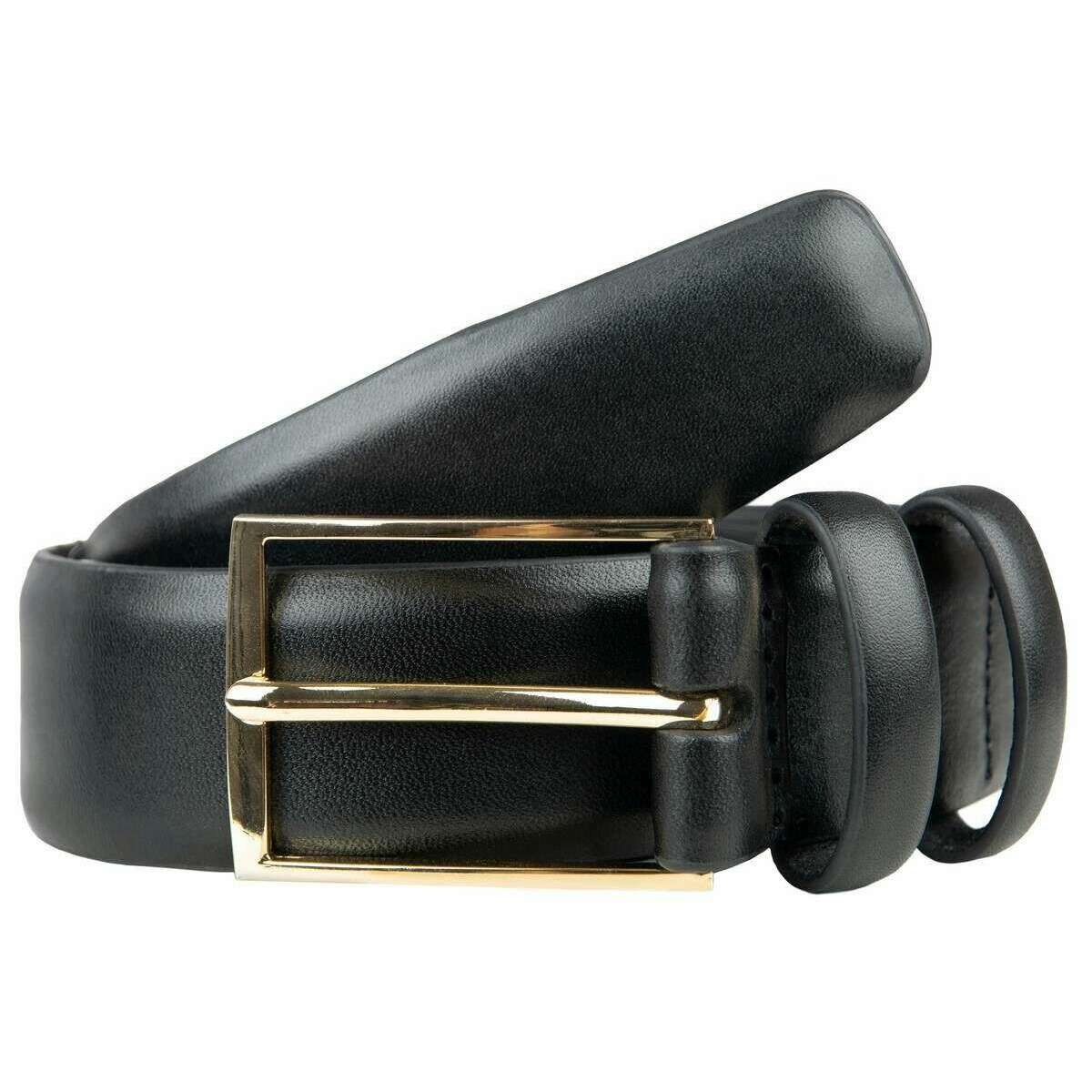 Dents Gold Buckle Lined Leather Belt - Black