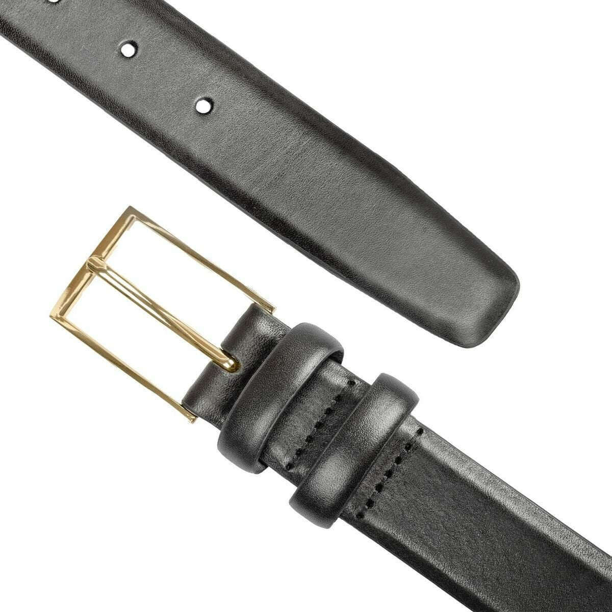 Dents Gold Buckle Lined Leather Belt - Black - Image 2