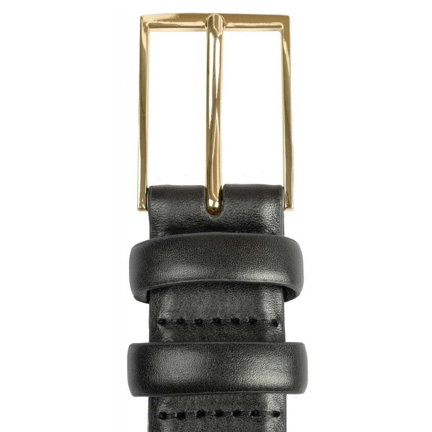 Dents Gold Buckle Lined Leather Belt - Black - Image 3