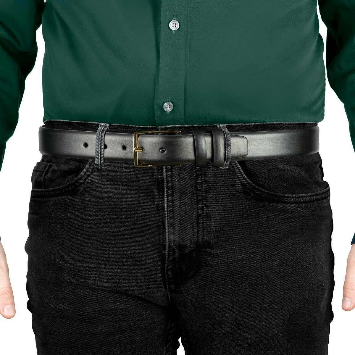 Dents Gold Buckle Lined Leather Belt - Black - Image 4