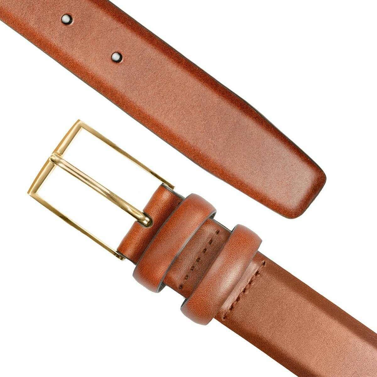 Dents Gold Buckle Lined Leather Belt - Brown - Image 2