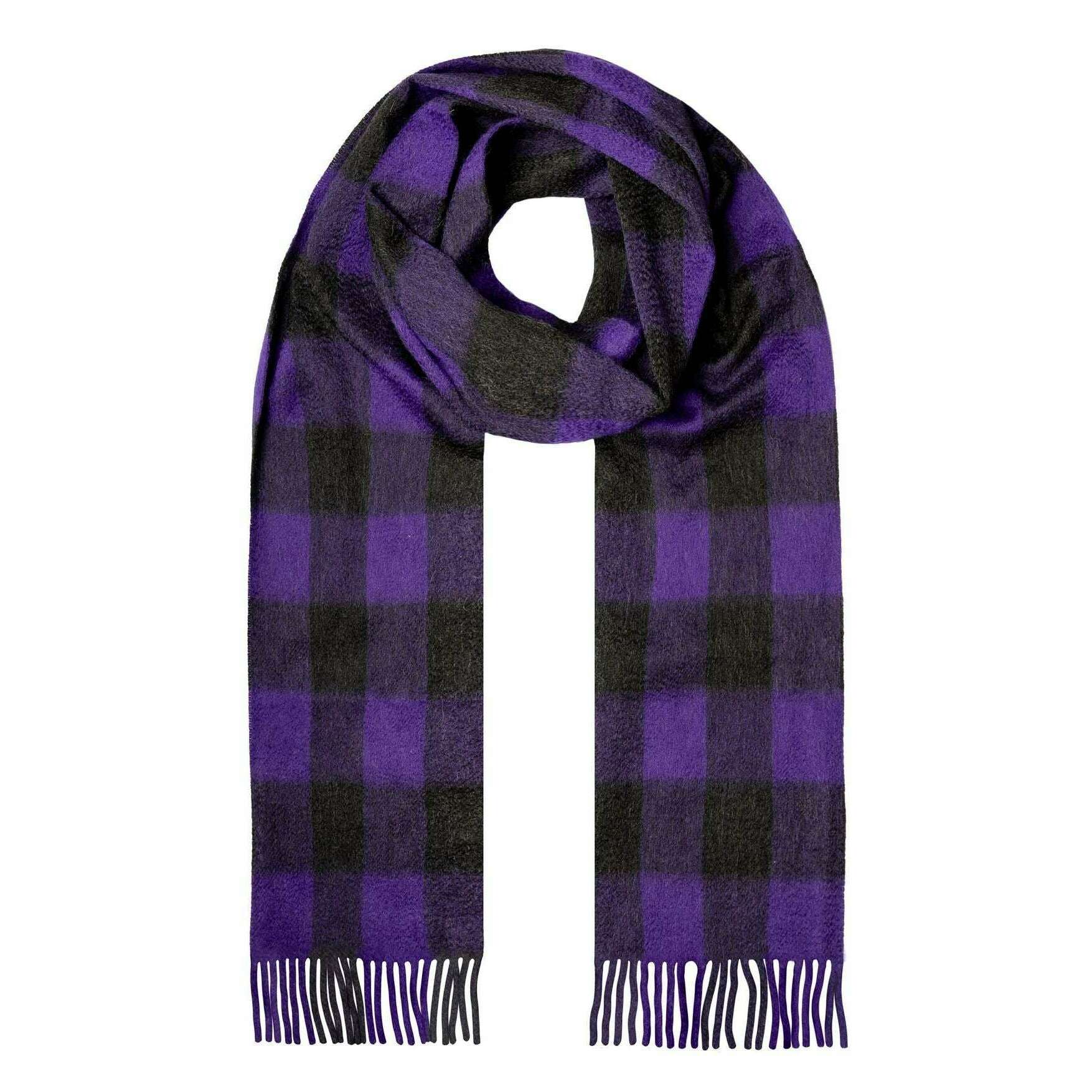 Dents Heritage Plaid Check Cashmere Scarf - Amethyst Purple/Black