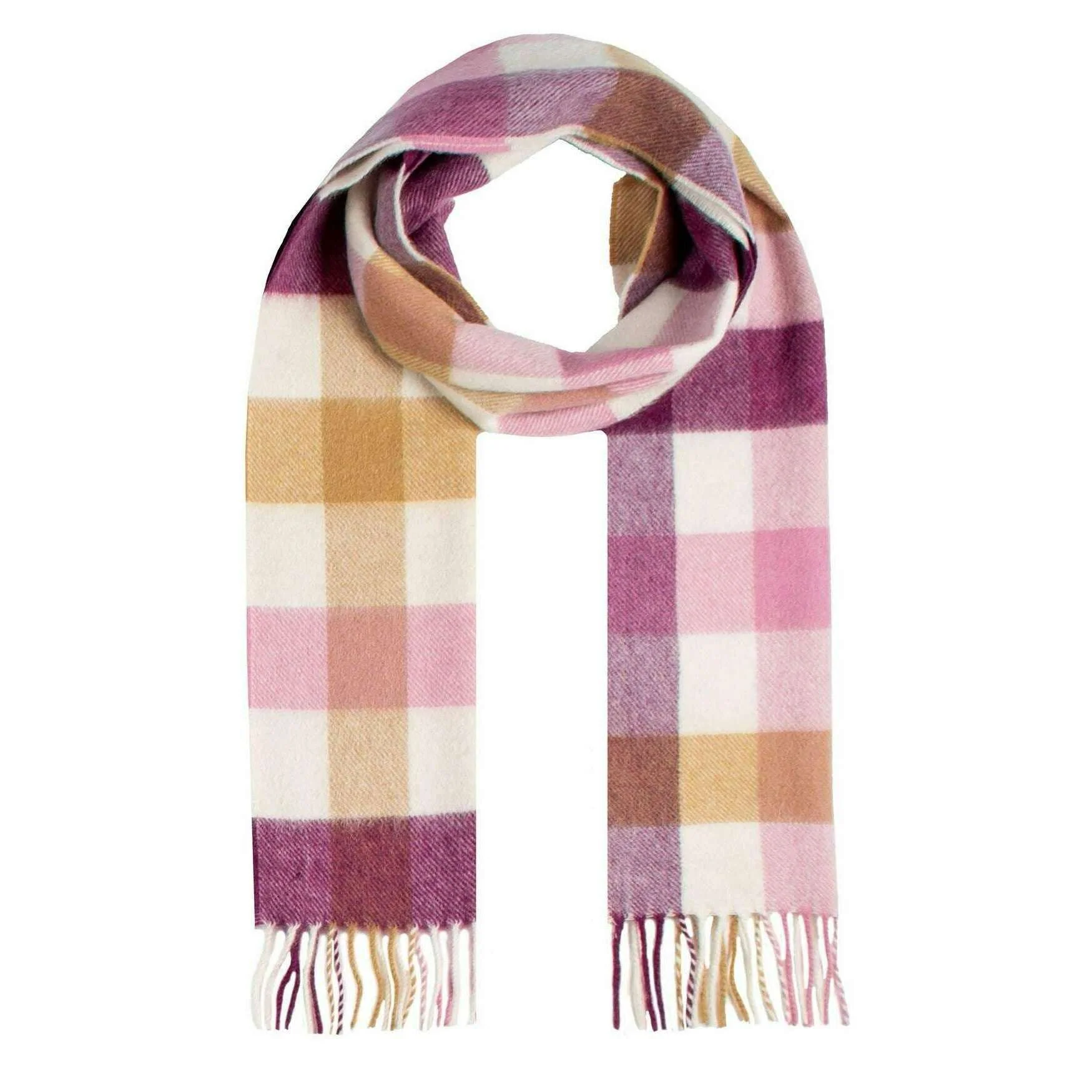 Dents Heritage Plaid Check Cashmere Scarf - Aubergine Pink/White
