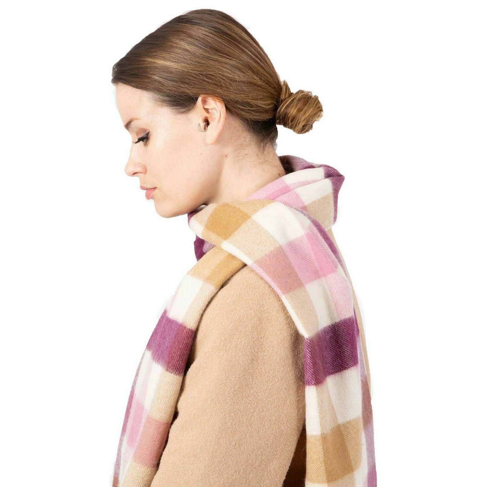 Dents Heritage Plaid Check Cashmere Scarf - Aubergine Pink/White - Image 4