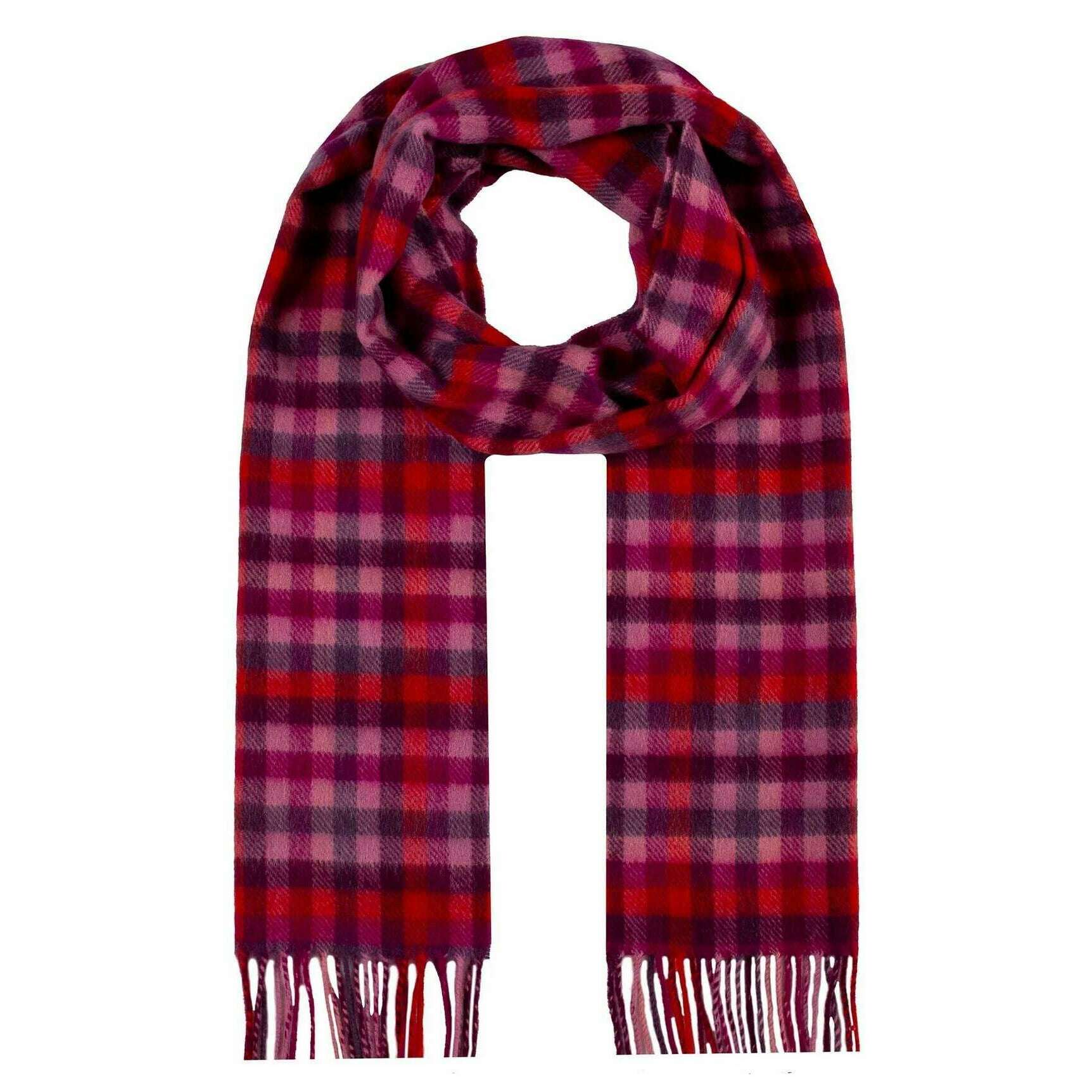 Dents Heritage Plaid Check Cashmere Scarf - Scarlet Red/Purple
