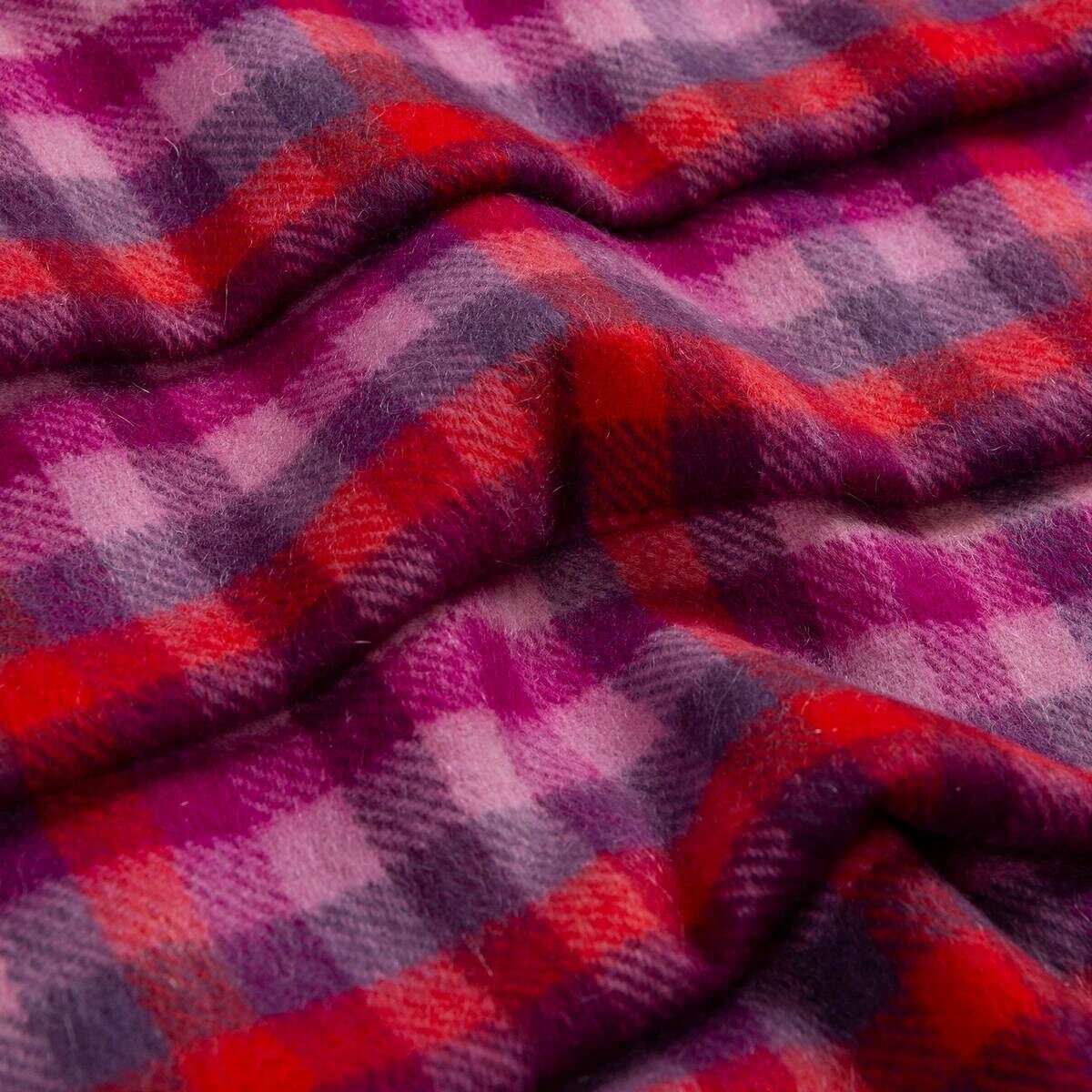 Dents Heritage Plaid Check Cashmere Scarf - Scarlet Red/Purple - Image 3