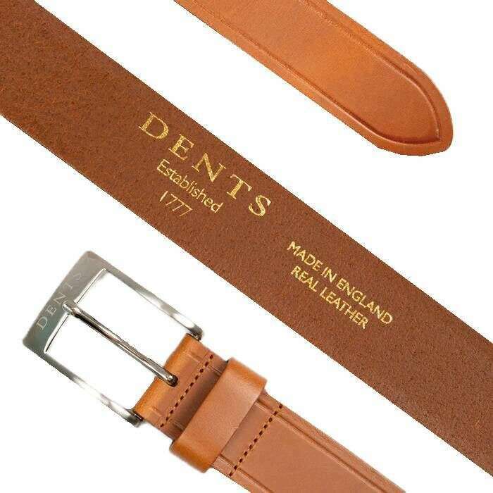 Dents Heritage Satin Nickel Buckle Embossed Edge Full-Grain Leather Belt - Tan - Image 2