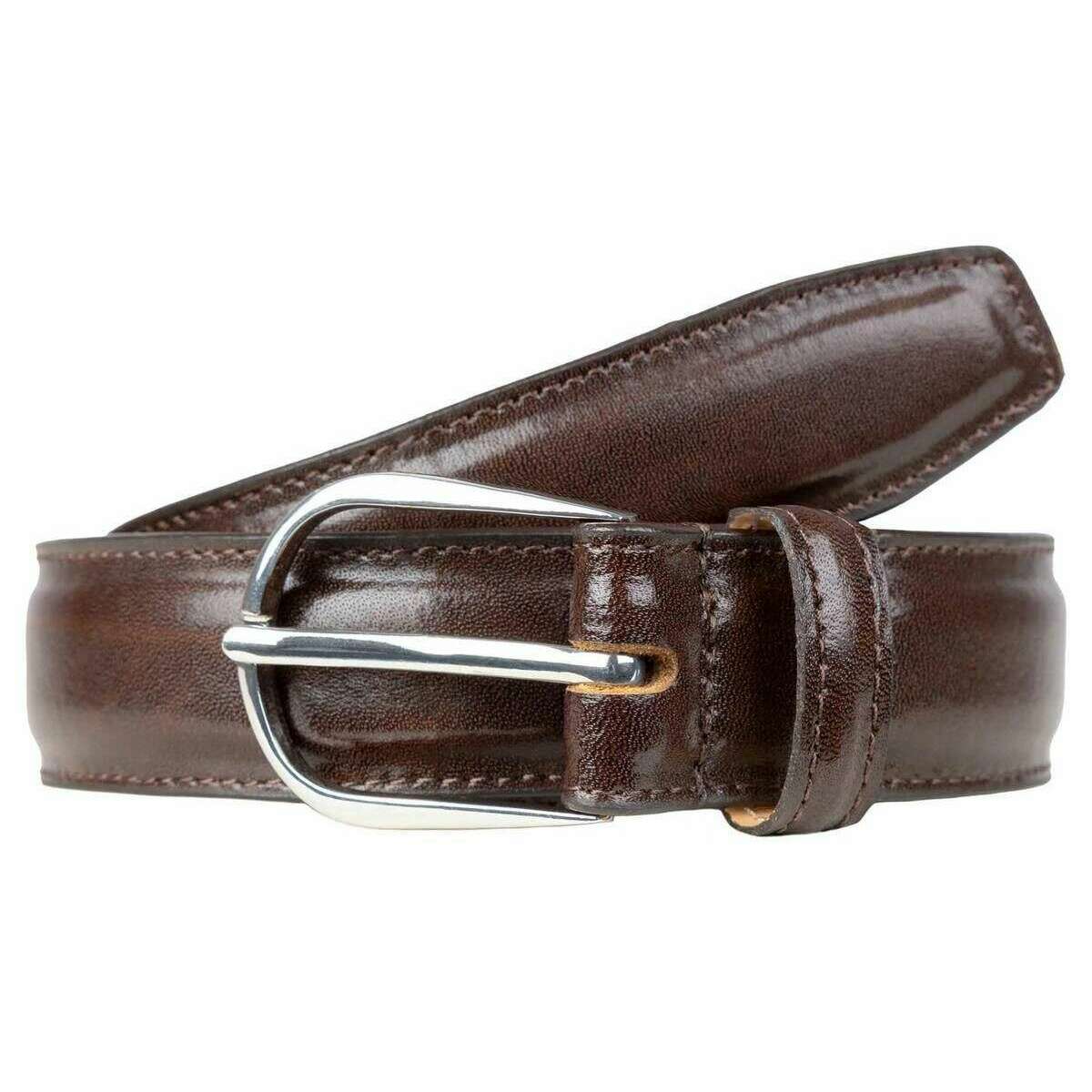 Dents Heritage Stitched Edge Lined Leather Belt - Brown