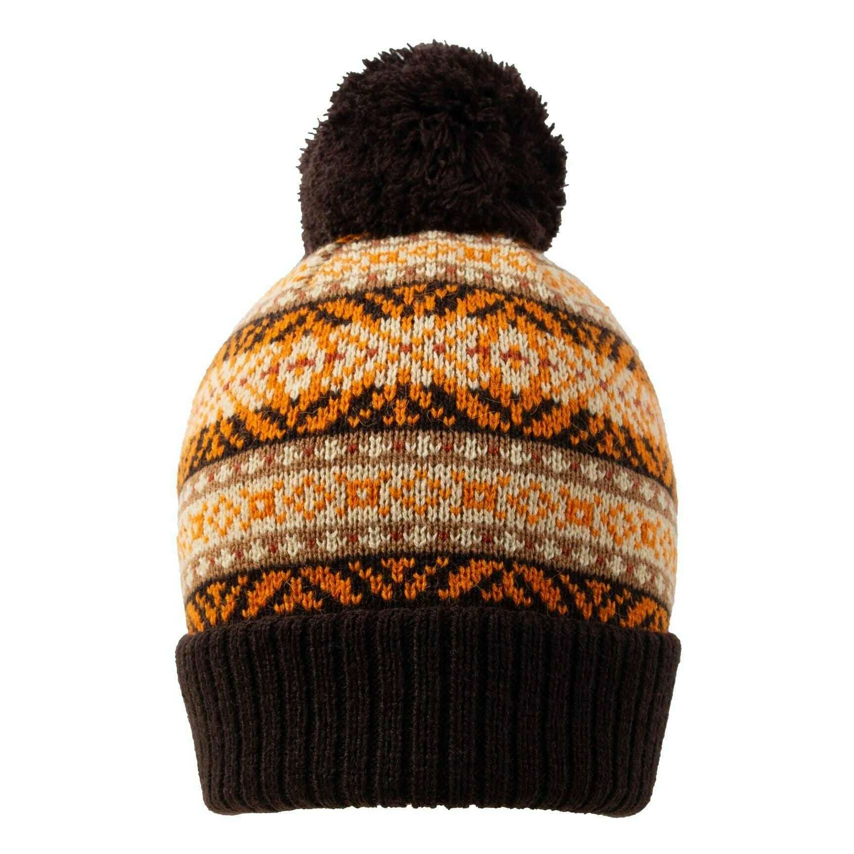 Dents Jacquard Fair Isle Knitted Bobble Hat - Chocolate Brown