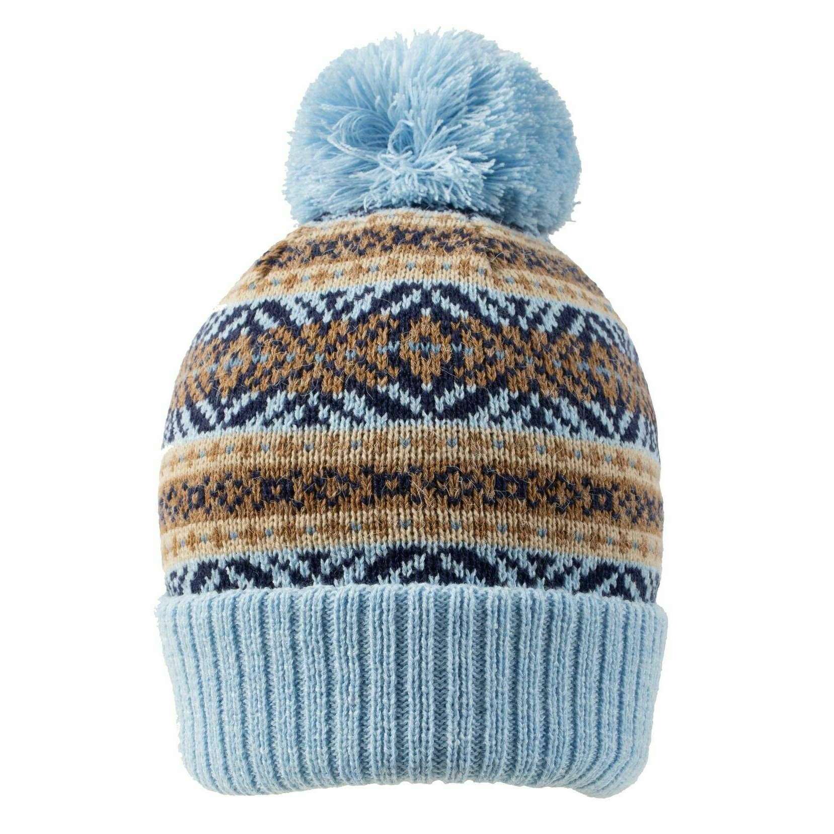 Dents Jacquard Fair Isle Knitted Bobble Hat - Pale Blue