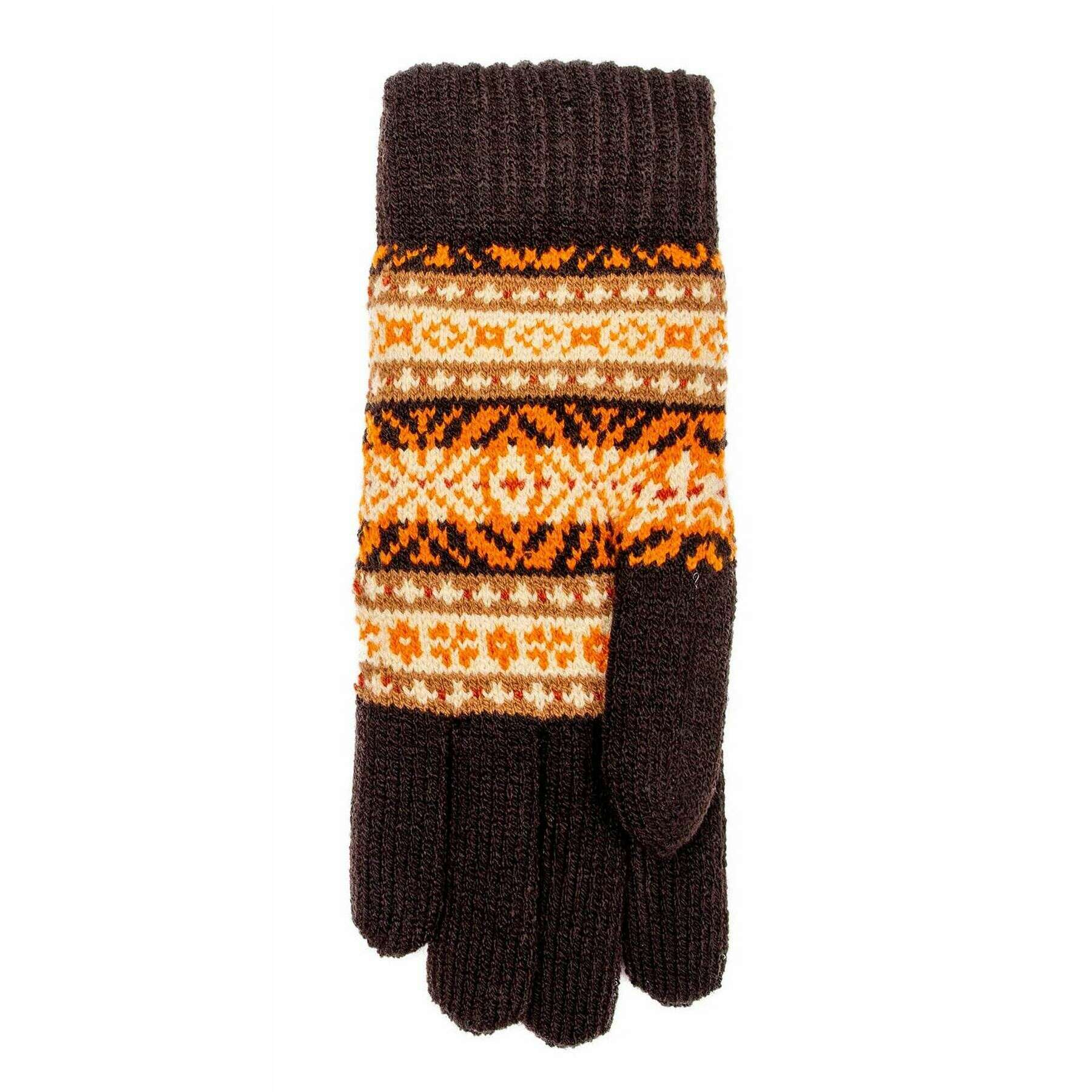 Dents Jacquard Fair Isle Knitted Gloves - Chocolate Brown - Image 5