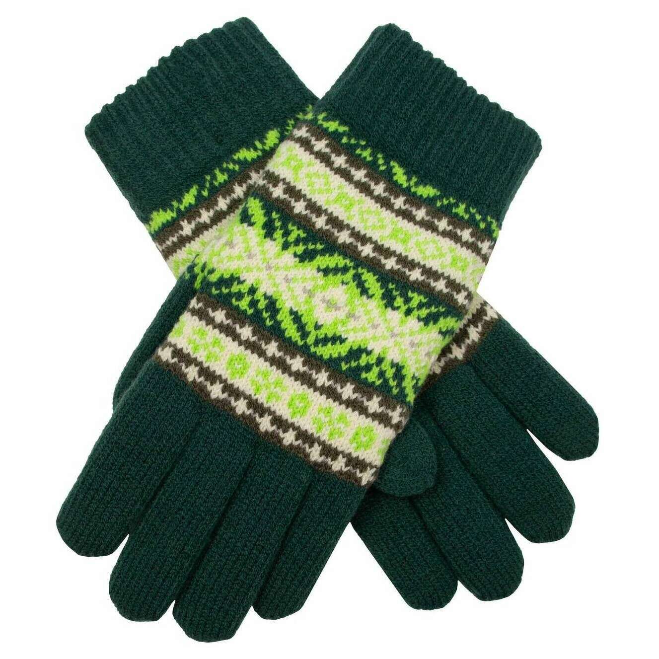 Dents Jacquard Fair Isle Knitted Gloves - Olive Green