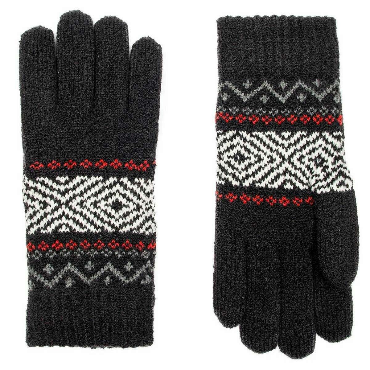 Dents Jacquard Geometric Knitted Gloves - Black - Image 2
