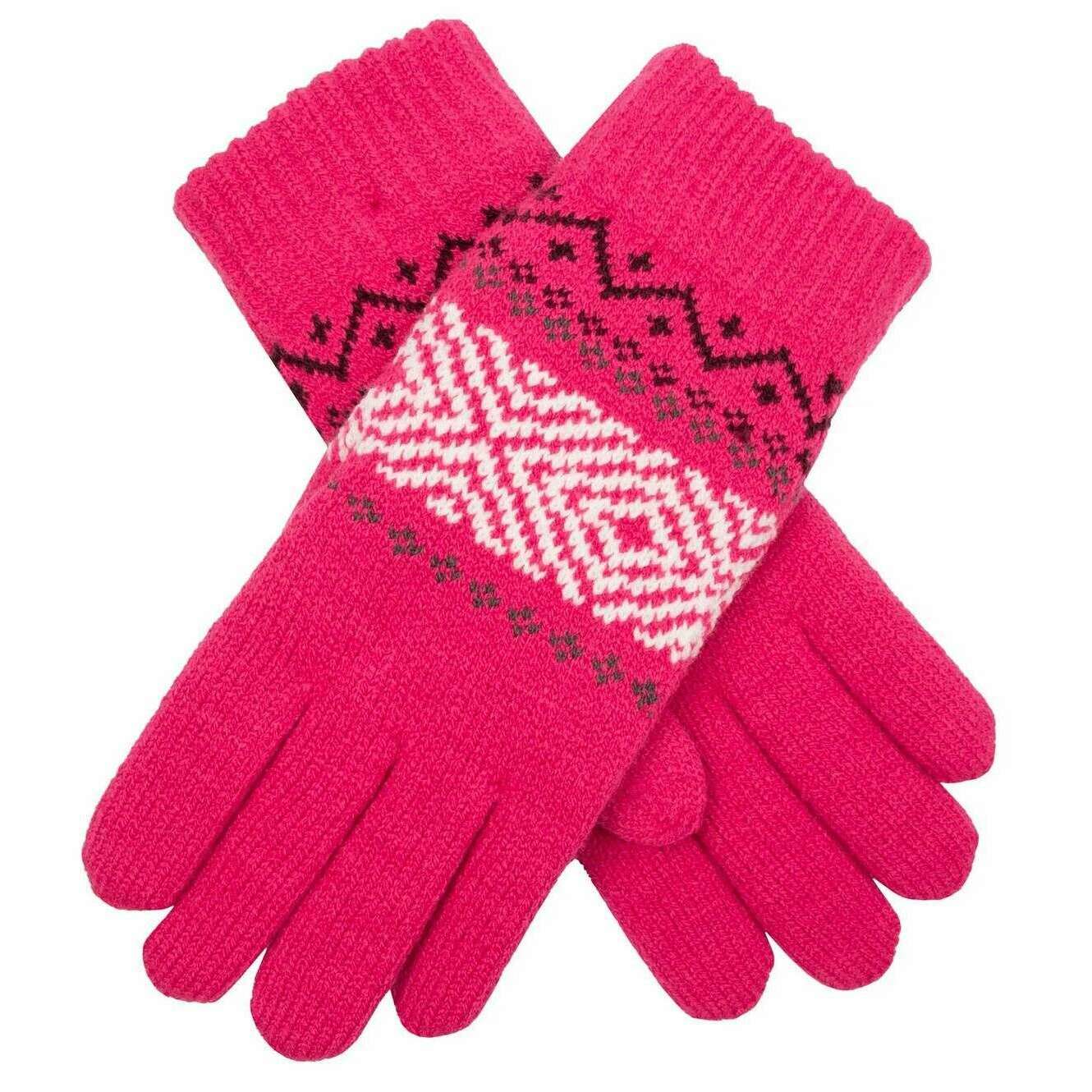 Dents Jacquard Geometric Knitted Gloves - Fuchsia Pink