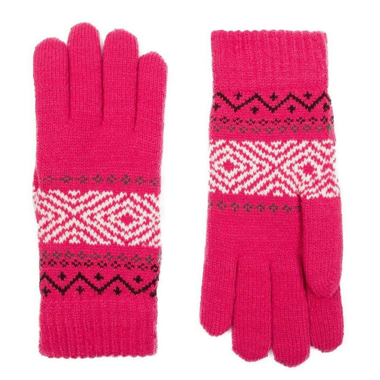 Dents Jacquard Geometric Knitted Gloves - Fuchsia Pink - Image 2