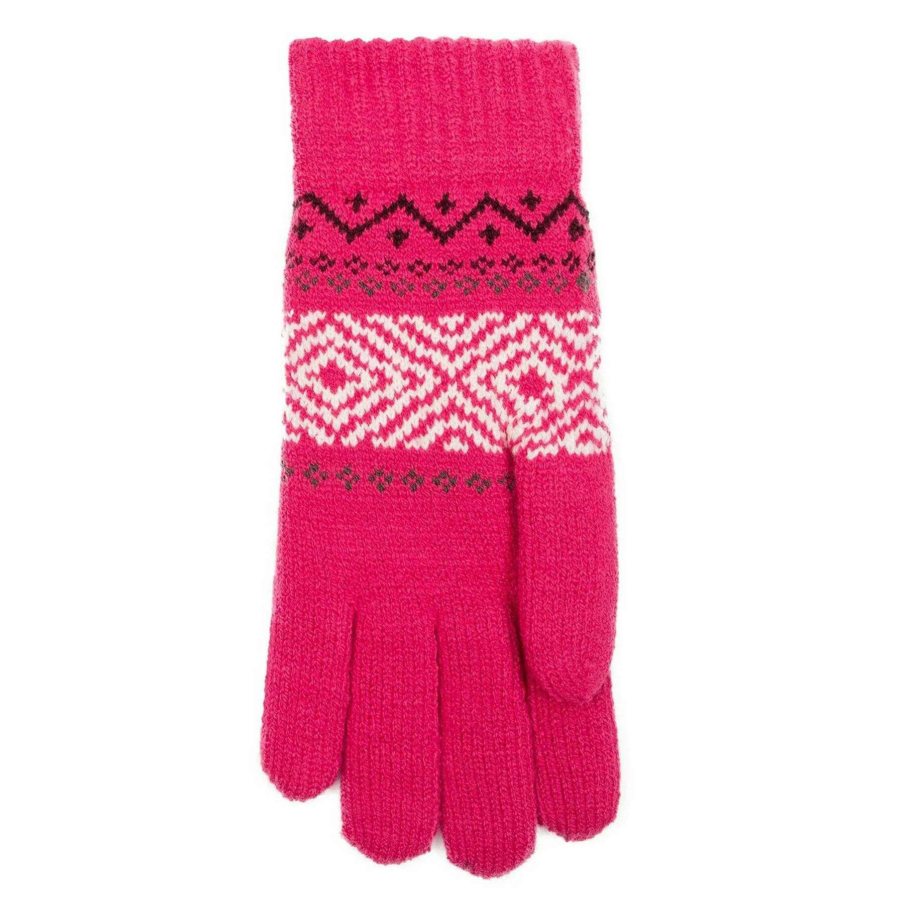 Dents Jacquard Geometric Knitted Gloves - Fuchsia Pink - Image 5