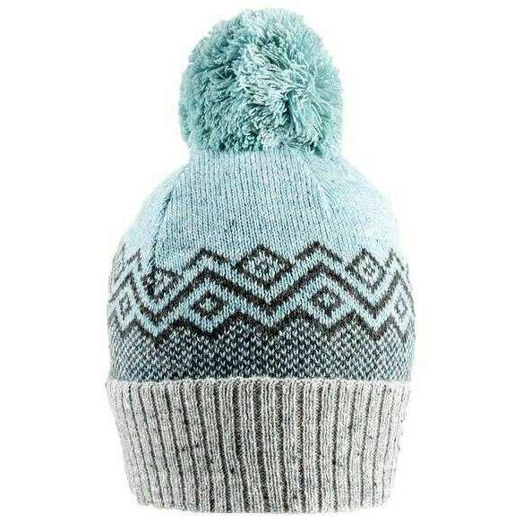 Dents Jacquard Geometric Pattern Knitted Bobble Hat - Duck Egg Blue/Dove Grey
