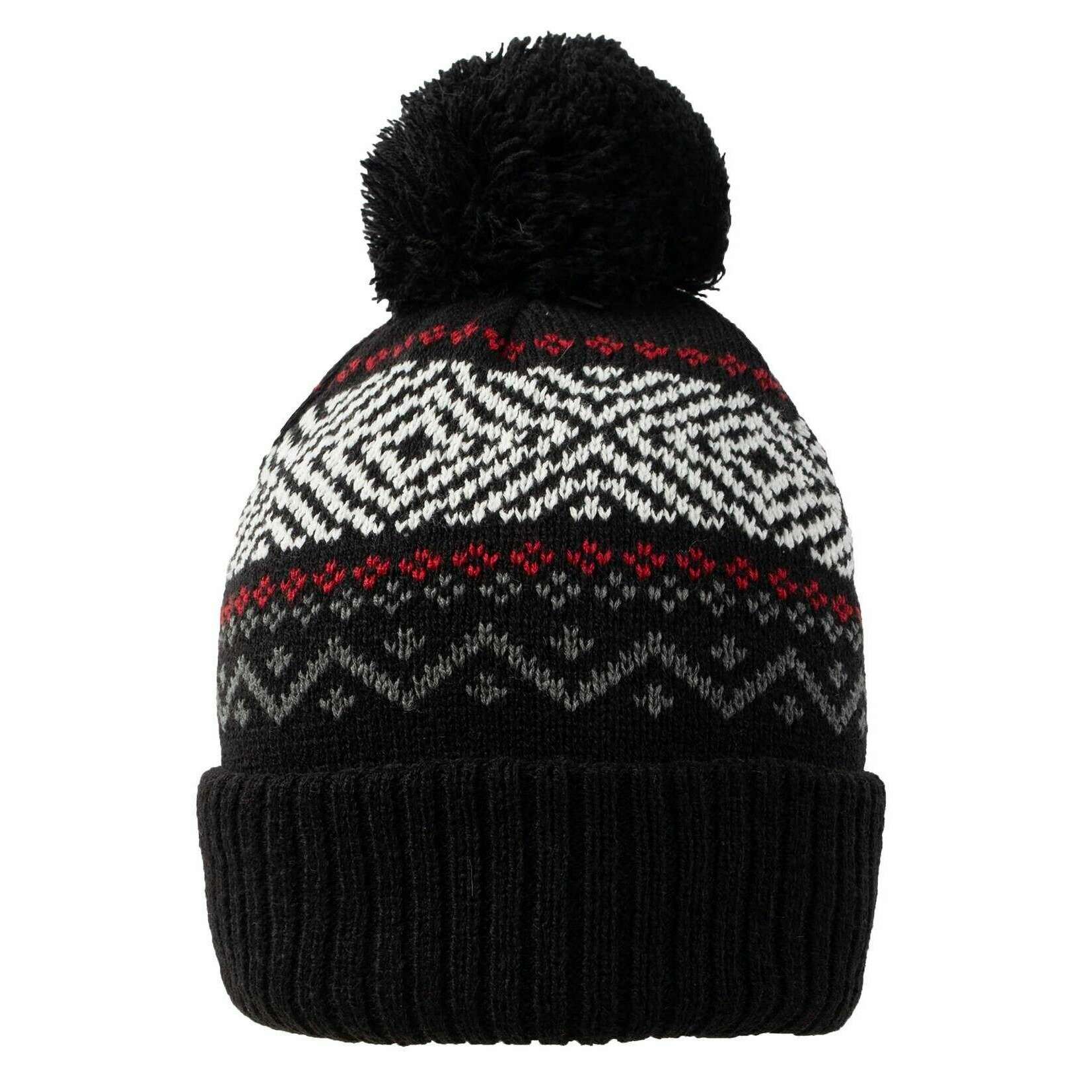 Dents Jacquard Knitted Bobble Hat - Black