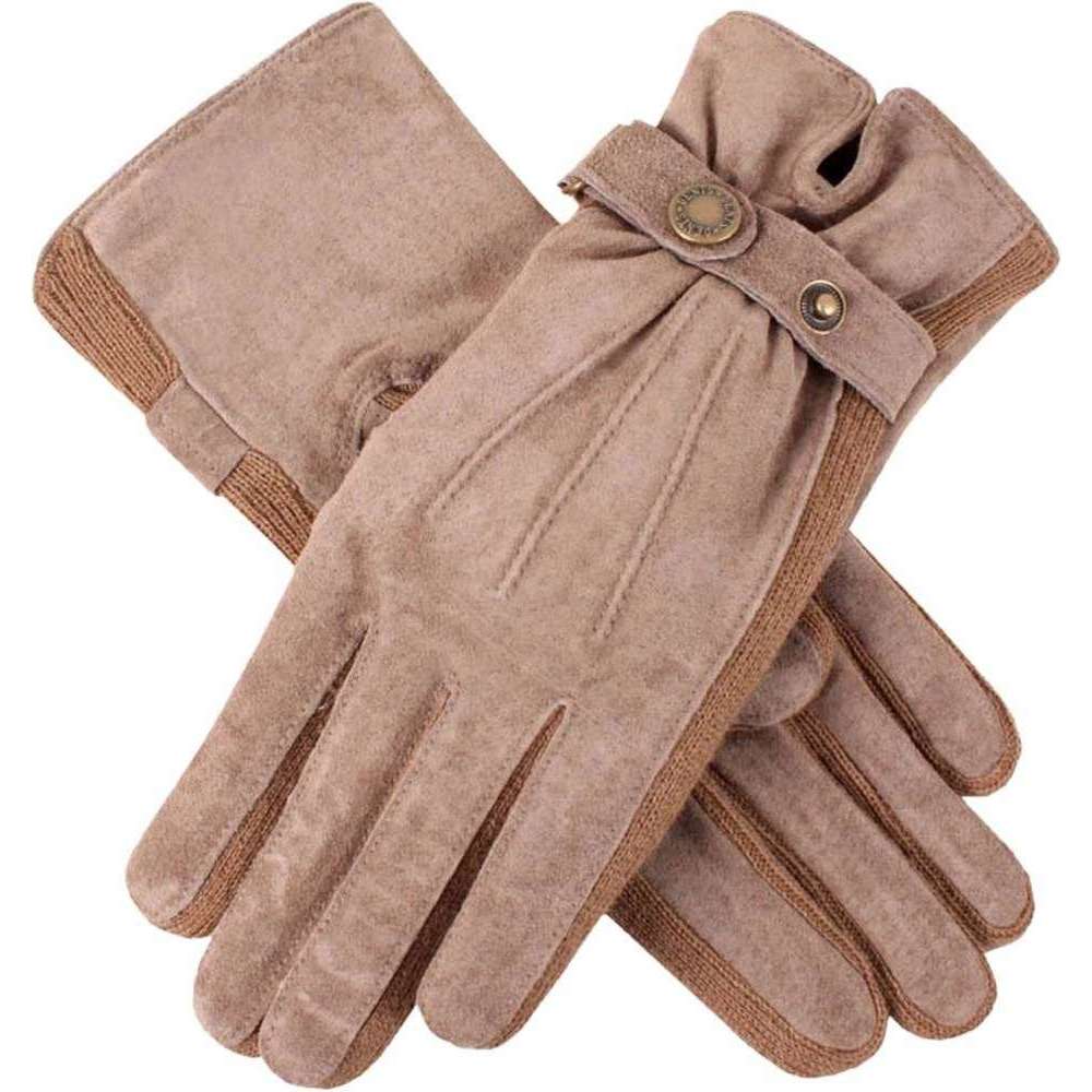 Dents Laura Strap Detail Suede Gloves - Oatmeal Cream